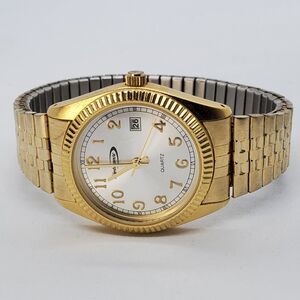 VTG Nelsonic Men's Watch‎ 35MM Gray Dial Gold Tone Bracelet Date New Battery